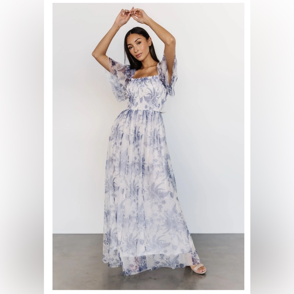 Baltic Born Cassandra Tulle Blue/White Floral Maxi Dress
